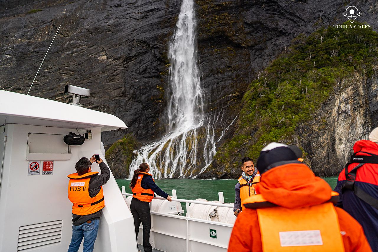 Waterfall in balmaceda y serrano glacier tour and excursion in puerto natales
